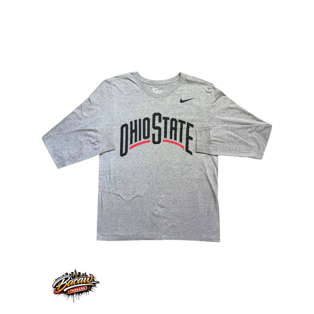 Nike Ohio State Buckeyes Long Sleeve Shirt Mens Medium Grey Athletic Cut Tee